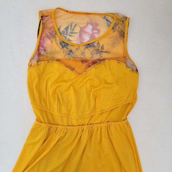 Candalite Maxi Dress Womens S Mustard Yellow Gold Floral Sheer Sleeveless Fairy - Picture 8 of 13